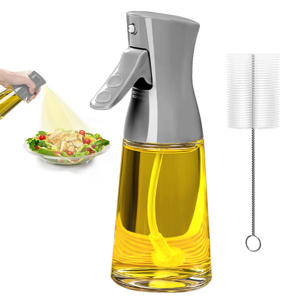 Showvigor Olive Oil Sprayer for Cooking, 180ML Glass Oil Dispenser Bottle with Brush, Canola Oil Vinegar Spray Mister for Kitchen, Refillable Gadgets Accessories Widely Used for Air Fryer(GREY)