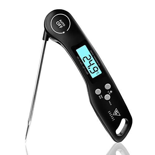DOQAUS Digital Meat Thermometer, Instant Read Food Thermometer with Backlight LCD Screen, Foldable Long Probe & Auto On/Off, Perfect for Kitchen, BBQ, Water,Meat, Milk, Cooking Food (Black)