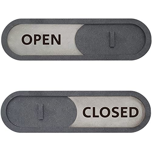 Open Closed Sliding Sign (Grey) - Privacy Slide Door Indicator with Clear Bold Text - Open Closed Sign for Business Storefront Window, Office, Store, Private Studio and Clinics