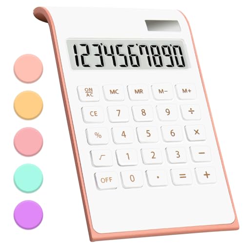 Rose Gold Calculator, Rose Gold Office Supplies and Accessories, 10 Digits Solar Battery Basic Office Calculator, Dual Power Desktop Calculator with Large LCD Display, Pink Office School Supplies…