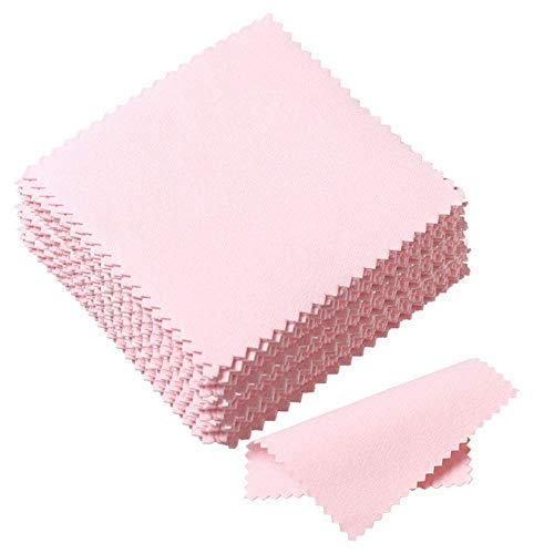 100 Pcs Jewelry Polishing Cloth for Wiping Sterling Silver Gold Platinum Brass Glasses Watches Mobile Phone Cleaning Cloth - Pink