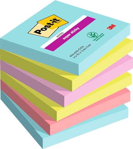 Post-it Super Sticky Notes – 540 Sheets, Double the Sticking Power, Self-Sticking Notes for Walls, Desktop Monitors and Fridge, Multiuse Sticky Notes in Bright Colours for Organization and To-do Lists