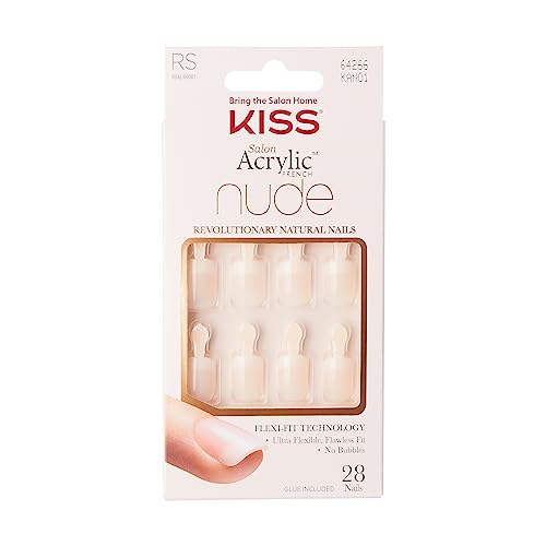 KISS Salon Acrylic French Nude Collection, Breathtaking, Real Short Length Nude Fake Nails, Includes 28 False Nails, Nail Glue, Nail File, and Manicure Stick