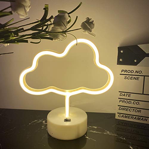 Warm White Neon Light Cloud Neon Signs Cloud Neon Lights with Base Table Lamps for Beside USB or Battery LED Signs for Children Bedroom Neon Light Signs Decor for Christmas Bar Wedding Party