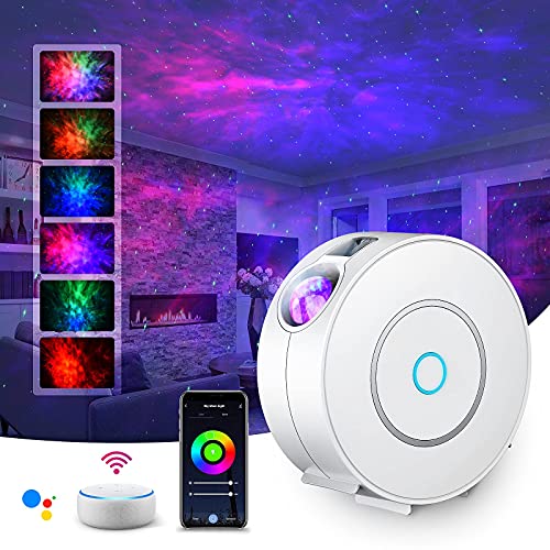 SUPPOU LED WiFi Galaxy Projector, Smart Night Light Kids Adults 3D Star Projector Light with RGB Adjustment/Voice Control/WiFi/Timer Compatible Alexa Google Assistant for Room Decor (White)