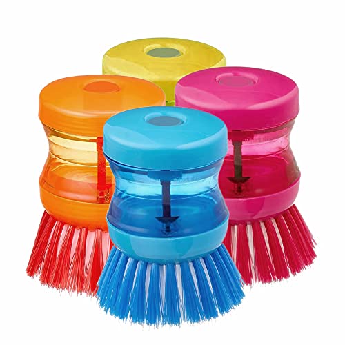 Dish Brush Soap Dispensing Washing Up Scrubber Heavy Duty Scrubbing Brushes Utensils Tool For Plates Pot Pan Sink Cleaning Gadget Home Kitchen Accessories Assorted Color 9cm X 8cm X 8cm (Pack Of 1)