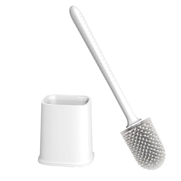 Canvint Toilet Brush, Silicone Toilet Brush with Holder Set, Dead Corner Deep Cleaning Toilet Brush with Quick Drying Holder, Loo Brush with Flexible No-Slip Long Plastic Handle for Bathroom (White)