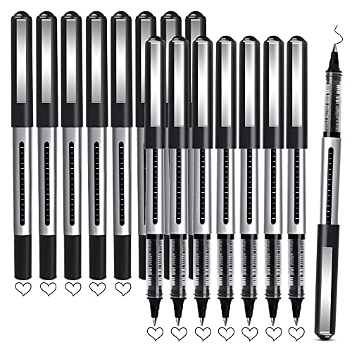 APOGO Rollerball Pens Black Gel Pens 16 Pack Gel Ink Rollerball Pens, 0.5mm Liquid Ink Rollerball Pens, Ballpoint Pens Writing Pens for Signature, Taking Notes, Office Pens/Stationary Supplies