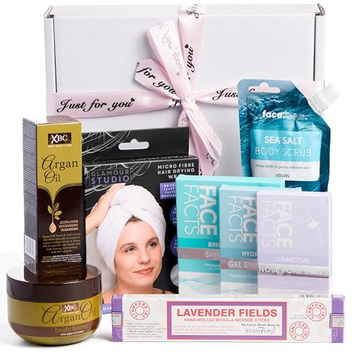 Pamper Gifts for Women, Whole Body Head-to-Toe Hamper Spa Gift Set, Self Care Kit, Relaxation Box, Face Mask, Butter, Hair Lavender Oil, Her Birthday Mother, Daughter, Mixed