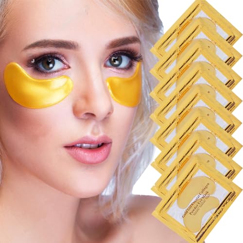 24K Gold Under Eye Treatment Masks, Jiasoval 20 Pairs Natural Gel Collagen Under Eye Patches, Eye Mask for Dark Circles, Remove Eye Bags & Puffy Eyes, Anti-Wrinkle, Hydrating, Soothing