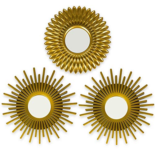Wall Mirrors Pack of 3 - BONNYCO | Gold Mirrors for Living Room, Home Decor & Bedroom | Round Mirrors for Hanging and Wall Decor | Small Mirrors & Shabby Chic Home Accessories | Gifts for Women & Mums