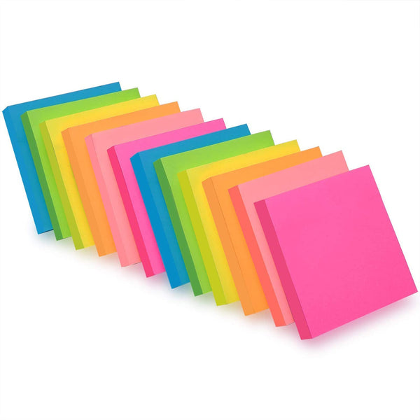 ZCZN 6 Bright Colour Sticky Notes, 76 x 76 mm, 100 Sheets/Pad, Sticky Issue is Improved, 12 Pads