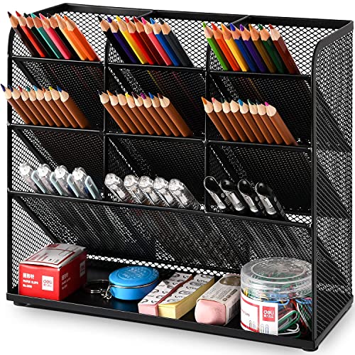 Marbrasse Mesh Desk Organiser, Multi-Functional Pen Holder, Desktop Stationary Organiser, Storage Rack for School Home Office Art Supplies (Mesh Pen Holder Black)