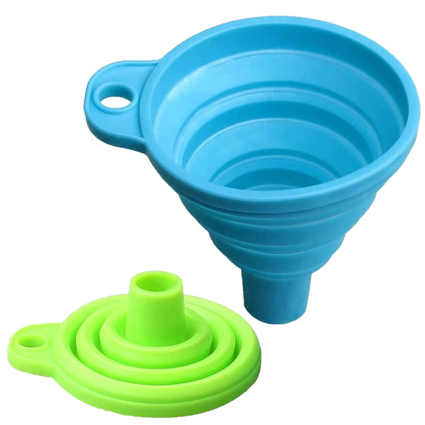 KINDOYO Set of 2 Foldable Funnel - Soft Silicone Gel Funnel Collapsible Funnel Cooking Kitchen Accessories Gadgets (Blue + Green)