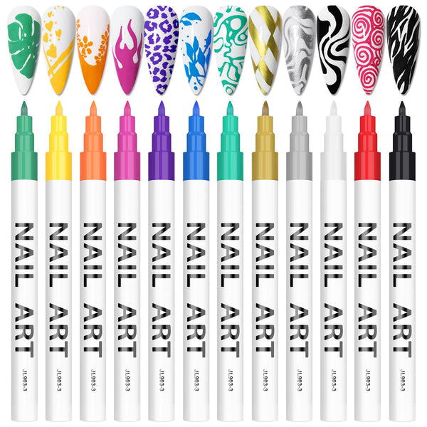 12 Color 3D Nail Art Pens Set, Kalolary Nail Point Graffiti Dotting Pen Drawing Painting Liner Brush for DIY Nail Art Beauty Adorn Manicure Tools for Halloween Christmas