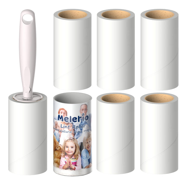 MELERIO Lint Rollers 6 Refills Full 420 Sheets,1 handle with 5 Extra Sticky Lint Roller Set with Protective Covers for Clothes, Sofa, Bed and Carpet, Lint Roller for Pet hair, Cat Hair, Dog Hair, Dust
