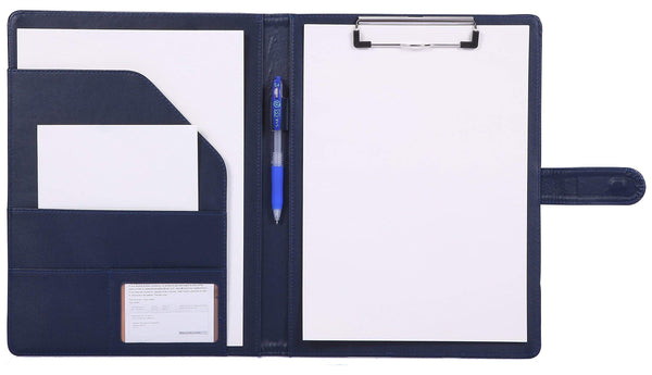 Clipboard Folder Clipboard A4 Folder Portfolio for Standard Letter Size A4 Writing Pad Legal Pads, Faux Leather with Inside Pocket,Office Organiser Conference Folder (Blue)