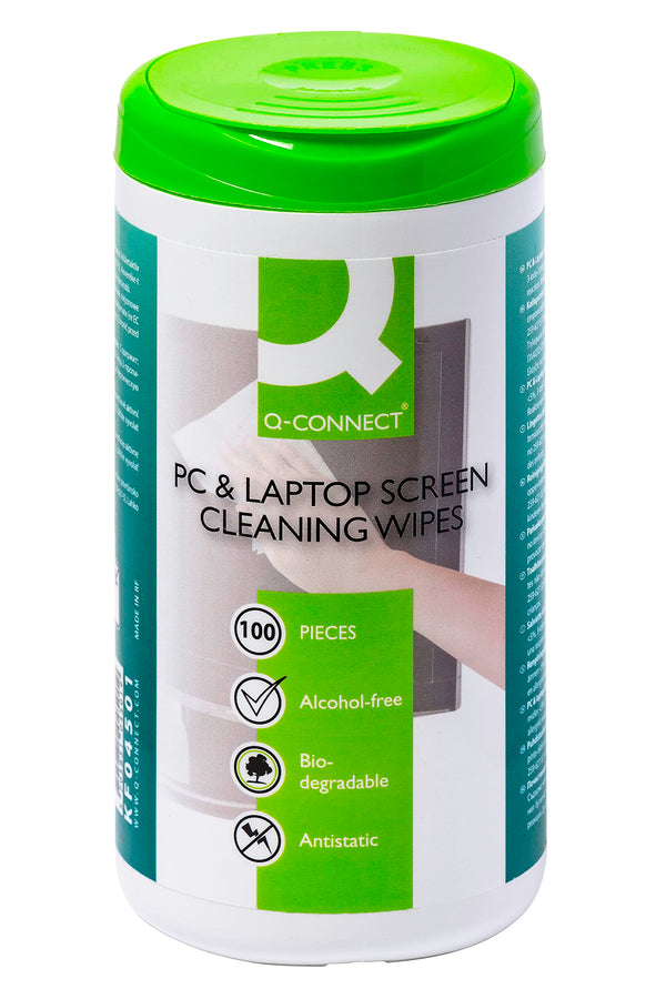 Screen Cleaning Wet Wipes Q-CONNECT Dispenser Tub 100pcs / Computer Accessories/Type-For TFT/LCD Screens/Kind-Antistatic/Colour-White/Capacity (ml)-N.a.