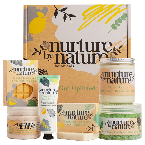 Nurture by Nature Relax & Uplift Pamper Gifts for Women - Organic Spa Gift Set Self Care Kit - Bath Salts, Bath Bombs - Birthday & Mothers Day Gift Set Women Bath & Beauty Gifts Sets for Women